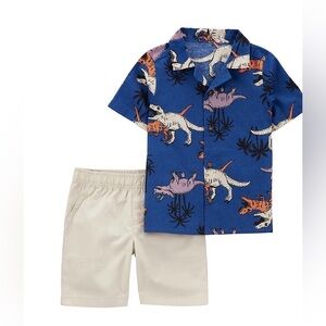 Carter's Blue Dinosaur Print Shirt and Cream Shorts‎ Set size 24 M